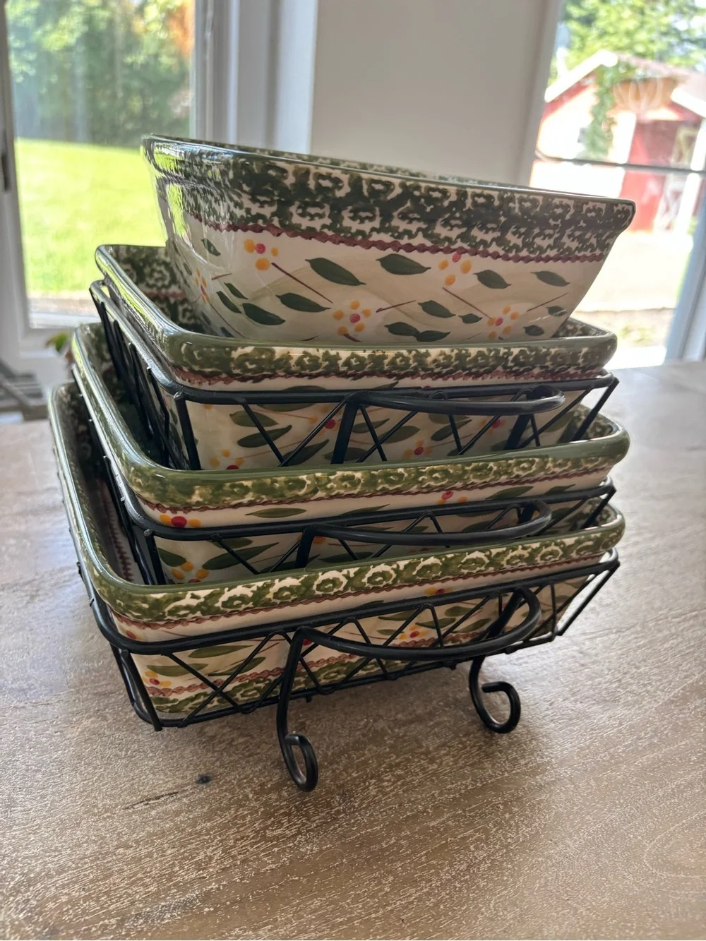10-Piece Hand-Painted Green Floral Ceramic Serving Set